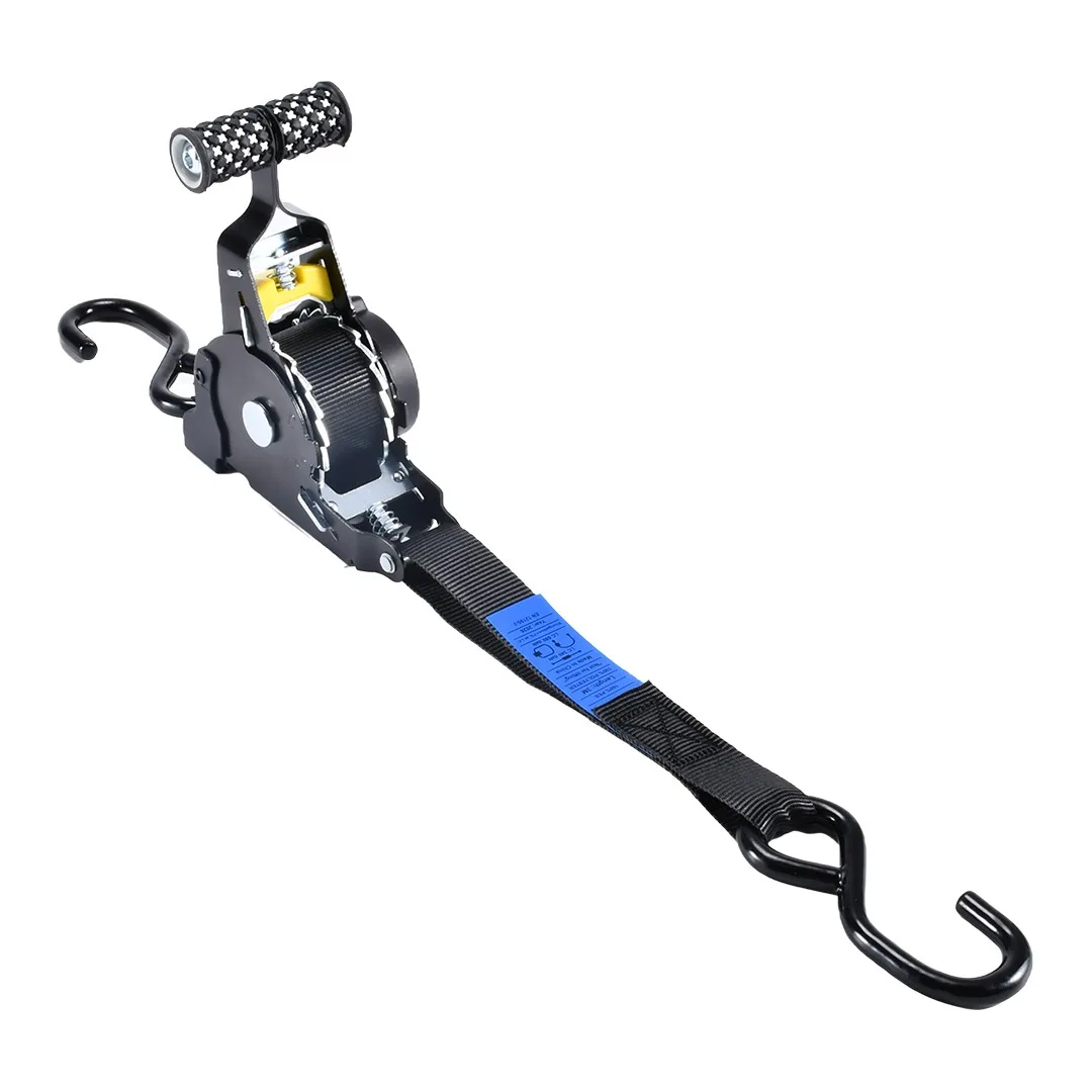 1 inch T-handle retractable ratchet strap with black webbing