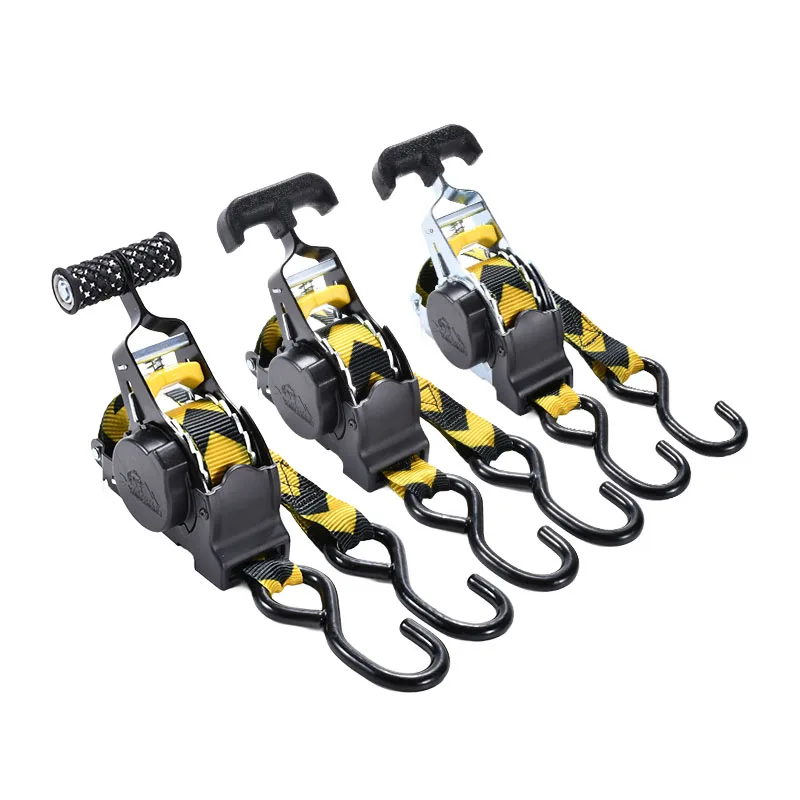 Compact auto retractable tie-down strap with T-handle design