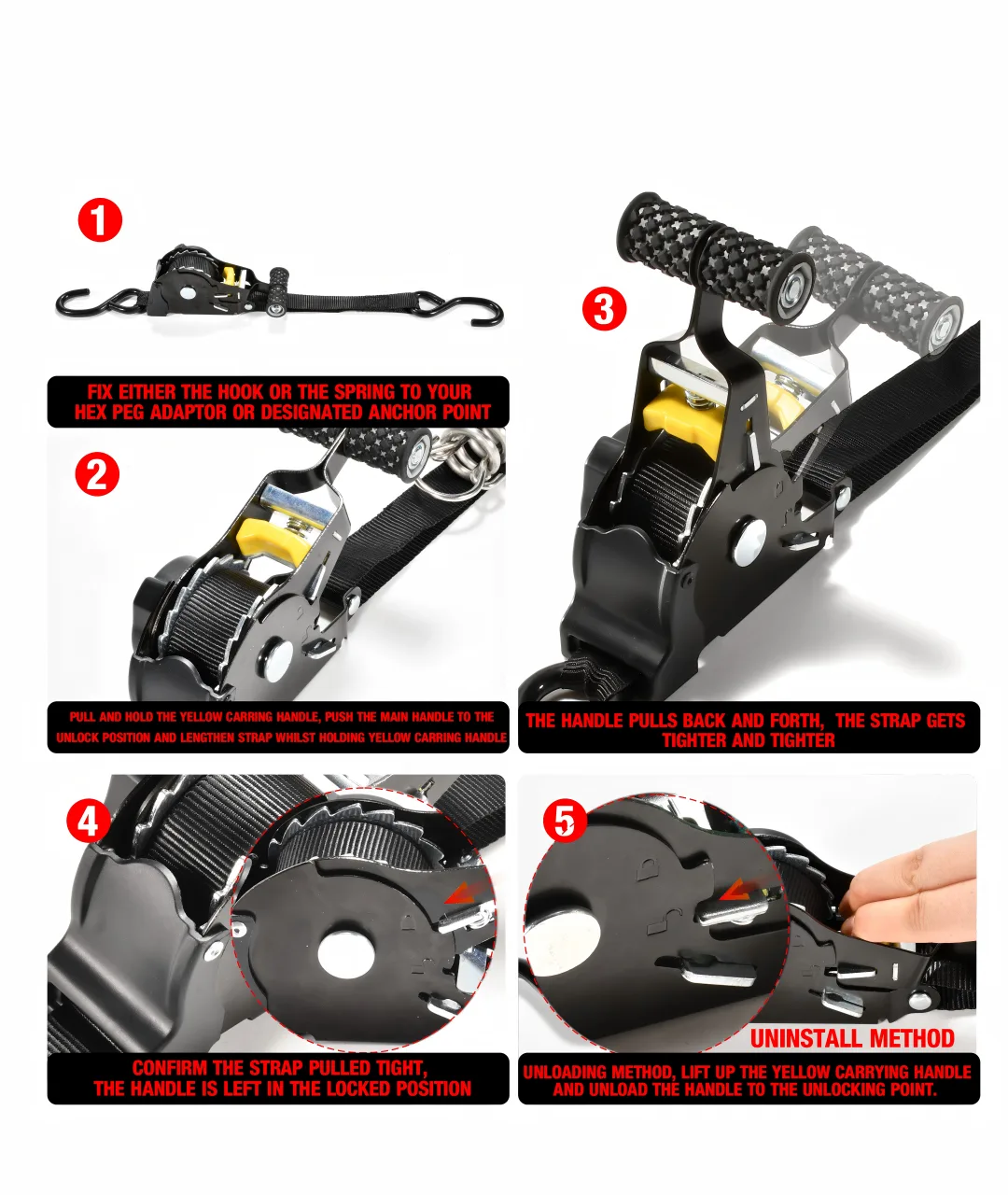 1 inch retractable ratchet strap with 1500lbs break strength