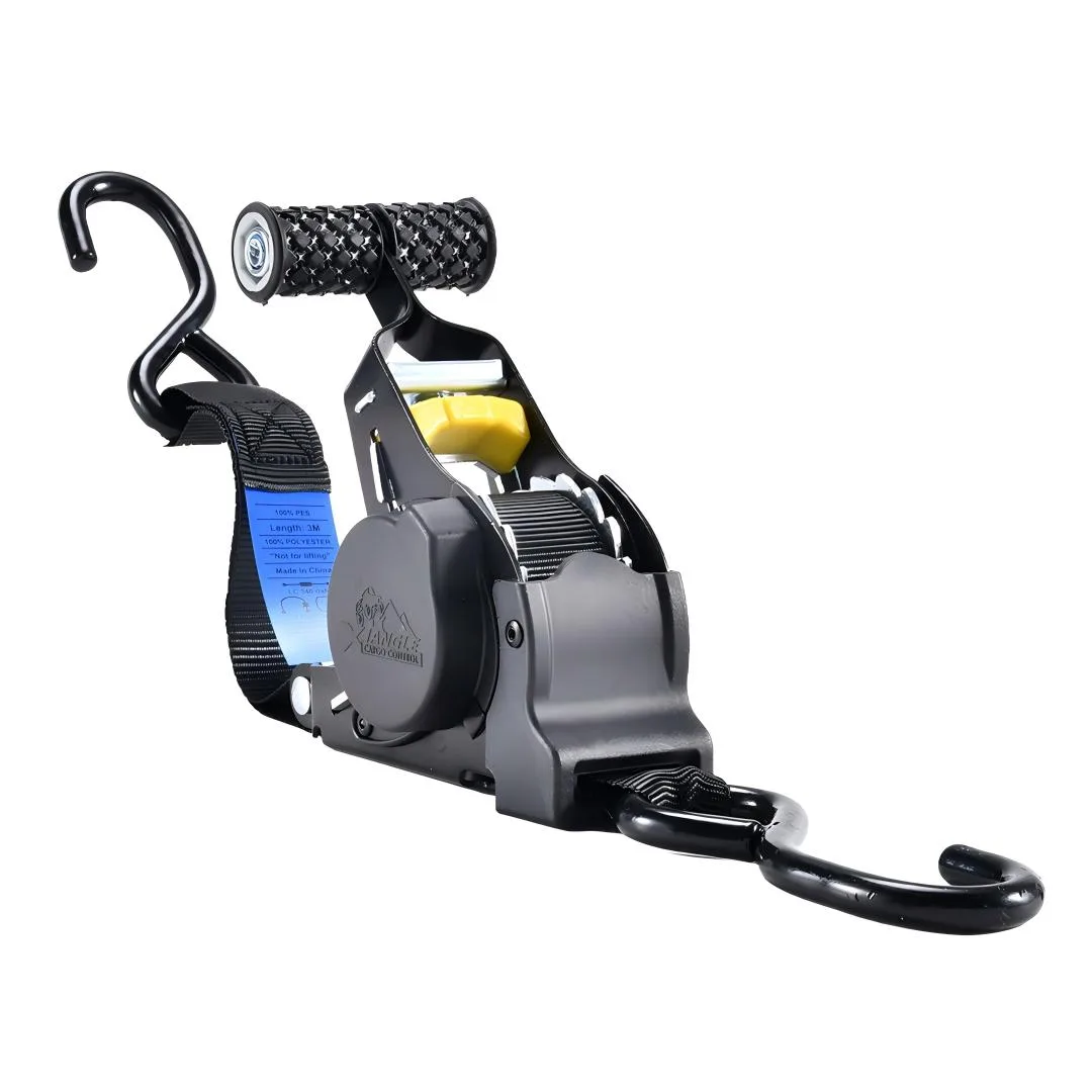 Auto retractable ratchet strap for motorcycles ATVs and outdoor gear