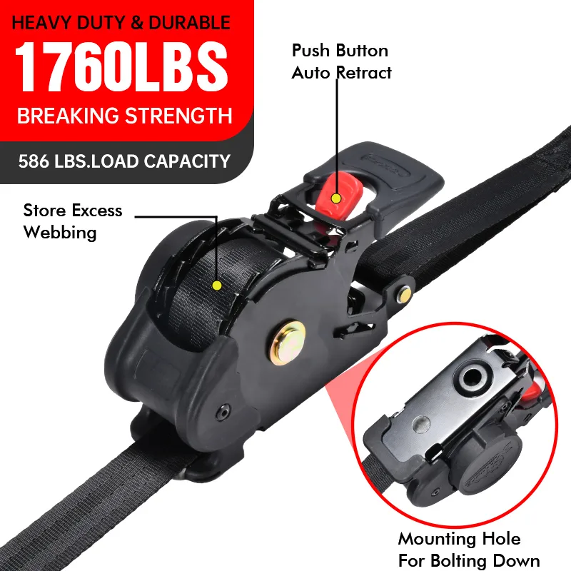 Seatbelt style webbing retractable cargo straps for trailers