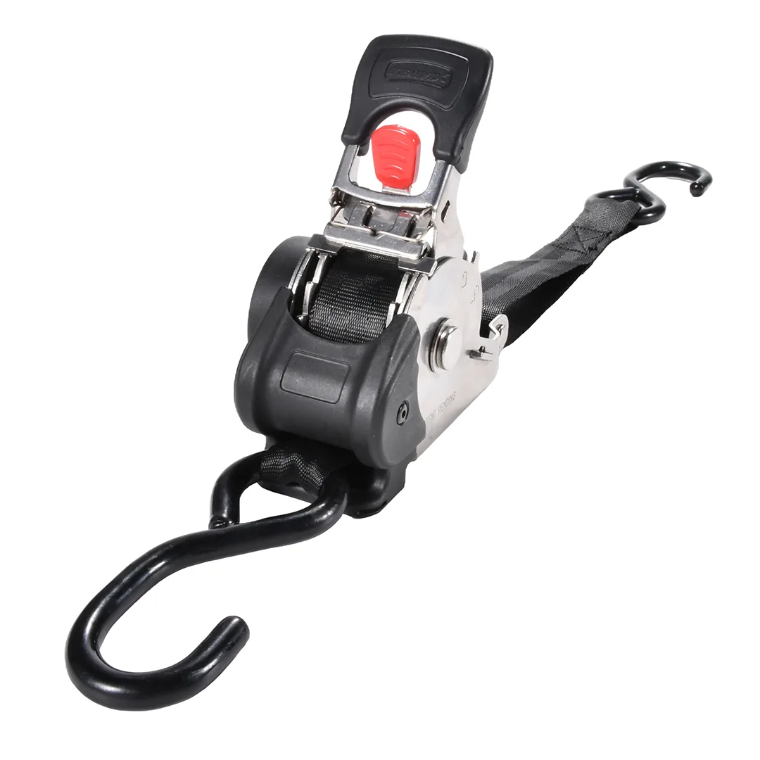 Corrosion resistant retractable ratchet strap for marine applications