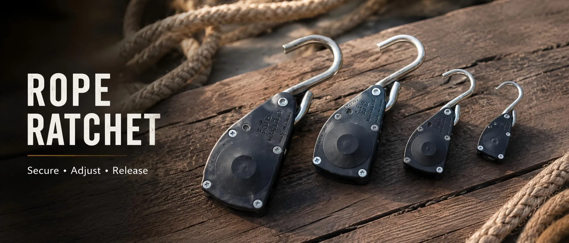 1/2 inch heavy-duty rope ratchet with metal hooks