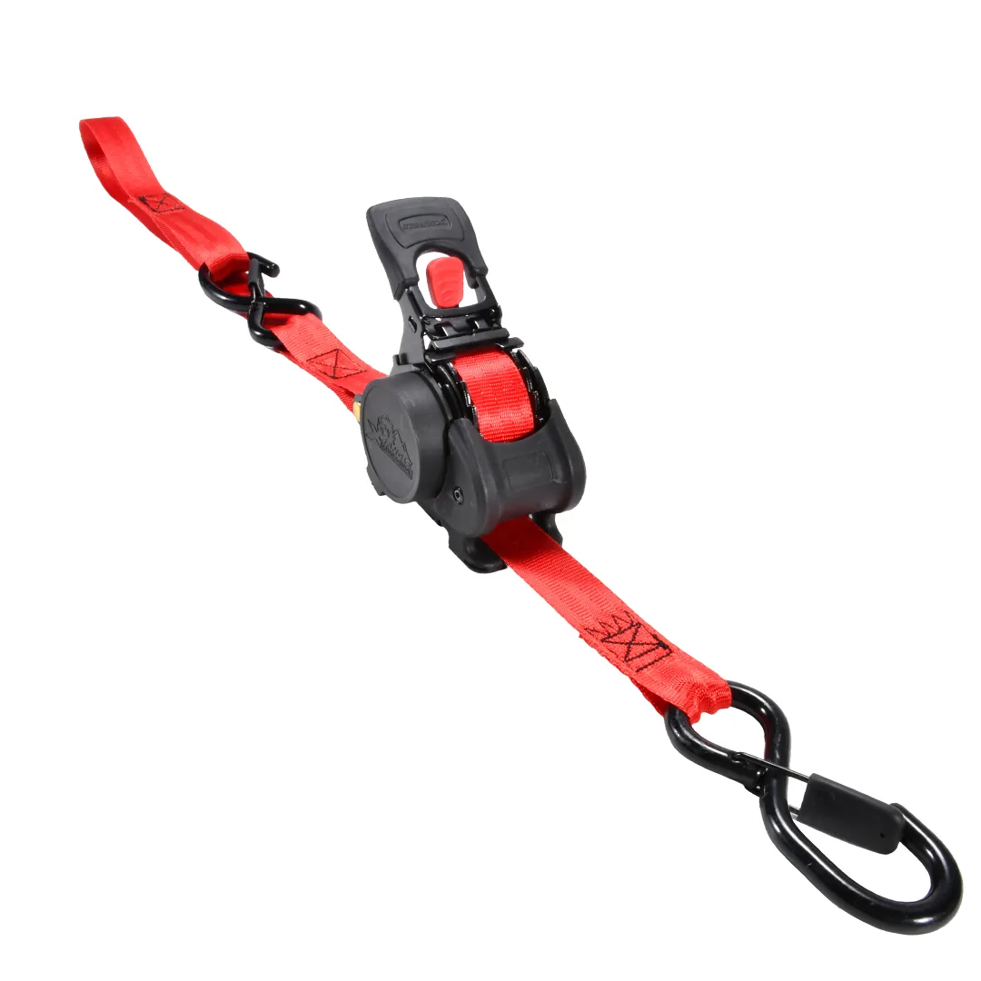 1 inch powersports tie down strap with auto retractable ratchet and keeper hook