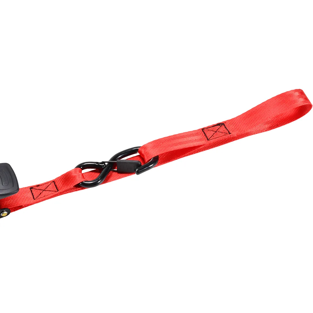 motorcycle retractable tie down strap with integrated soft loop fixed end
