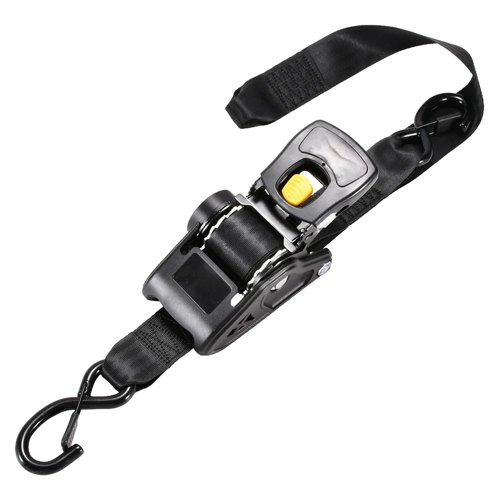 2 inch retractable motorcycle tie-down strap with built-in soft loop and S-hook