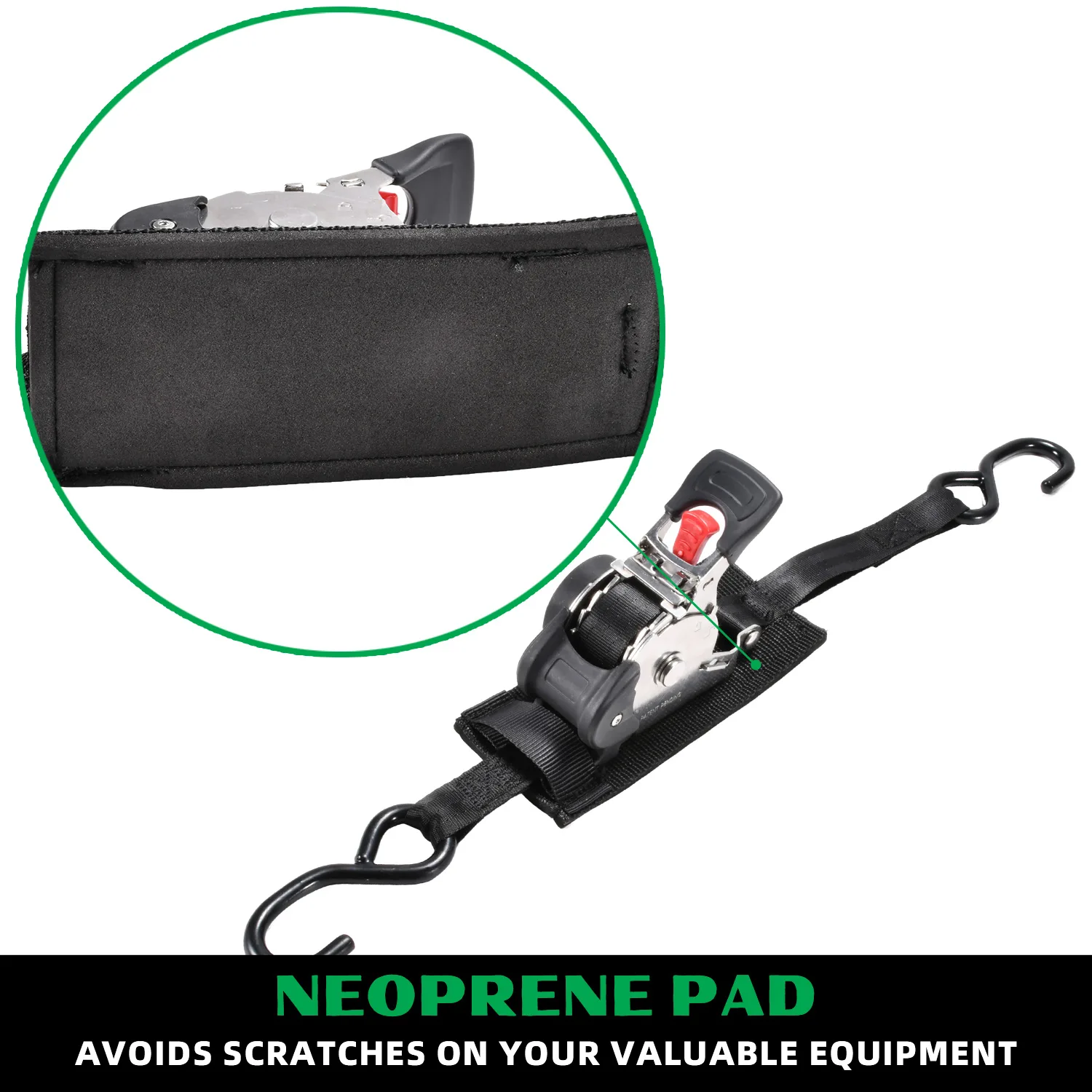 Auto retractable ratchet strap for securing boats and kayaks during transport