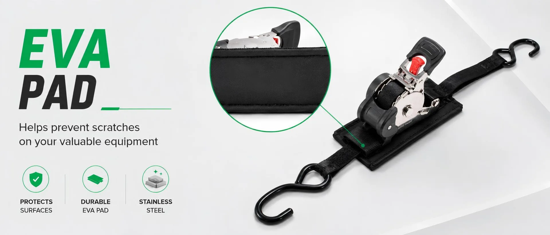 1 inch boat and kayak ratchet strap with auto-retract design and surface protection