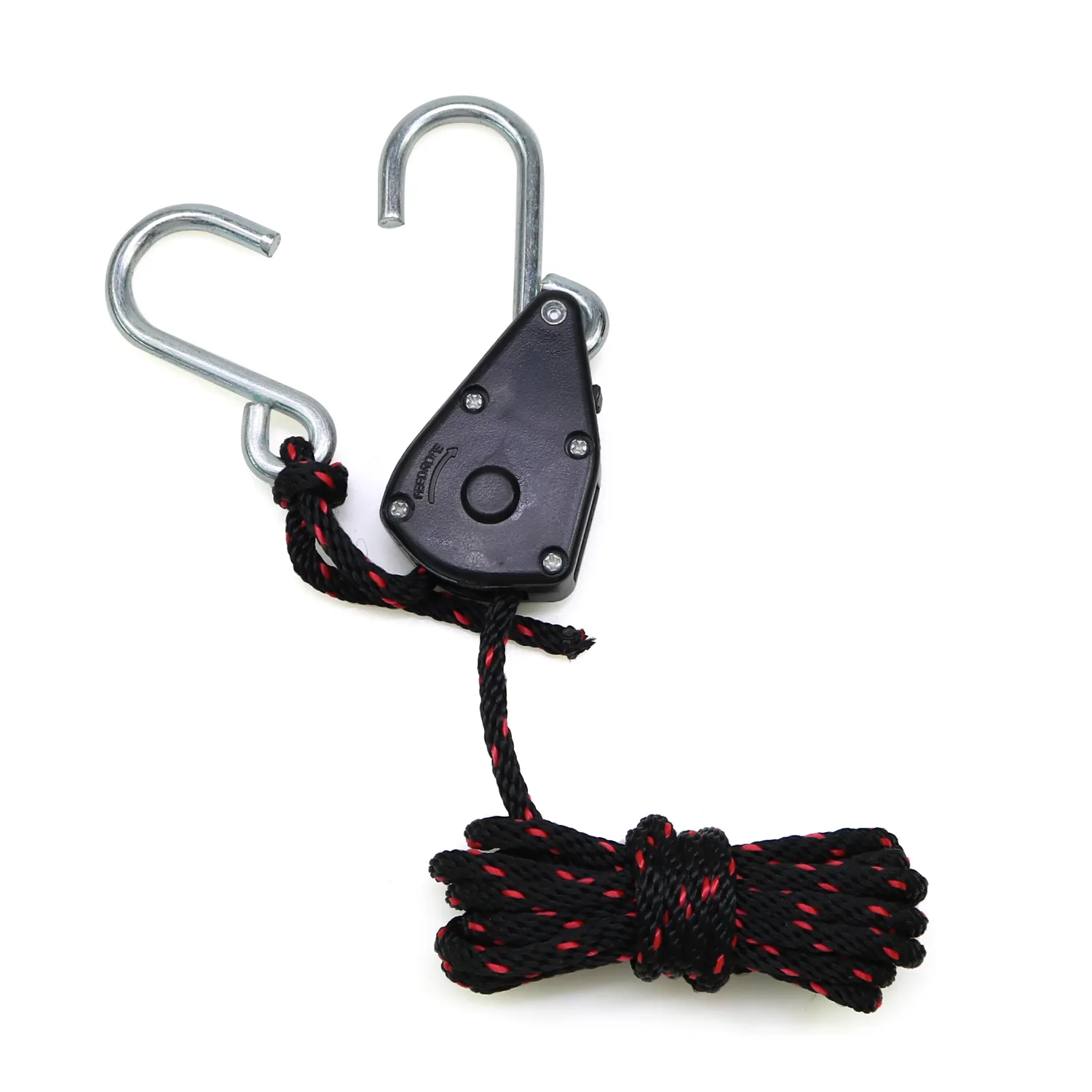 Compact rope ratchet for hanging plants lights and light-duty gear