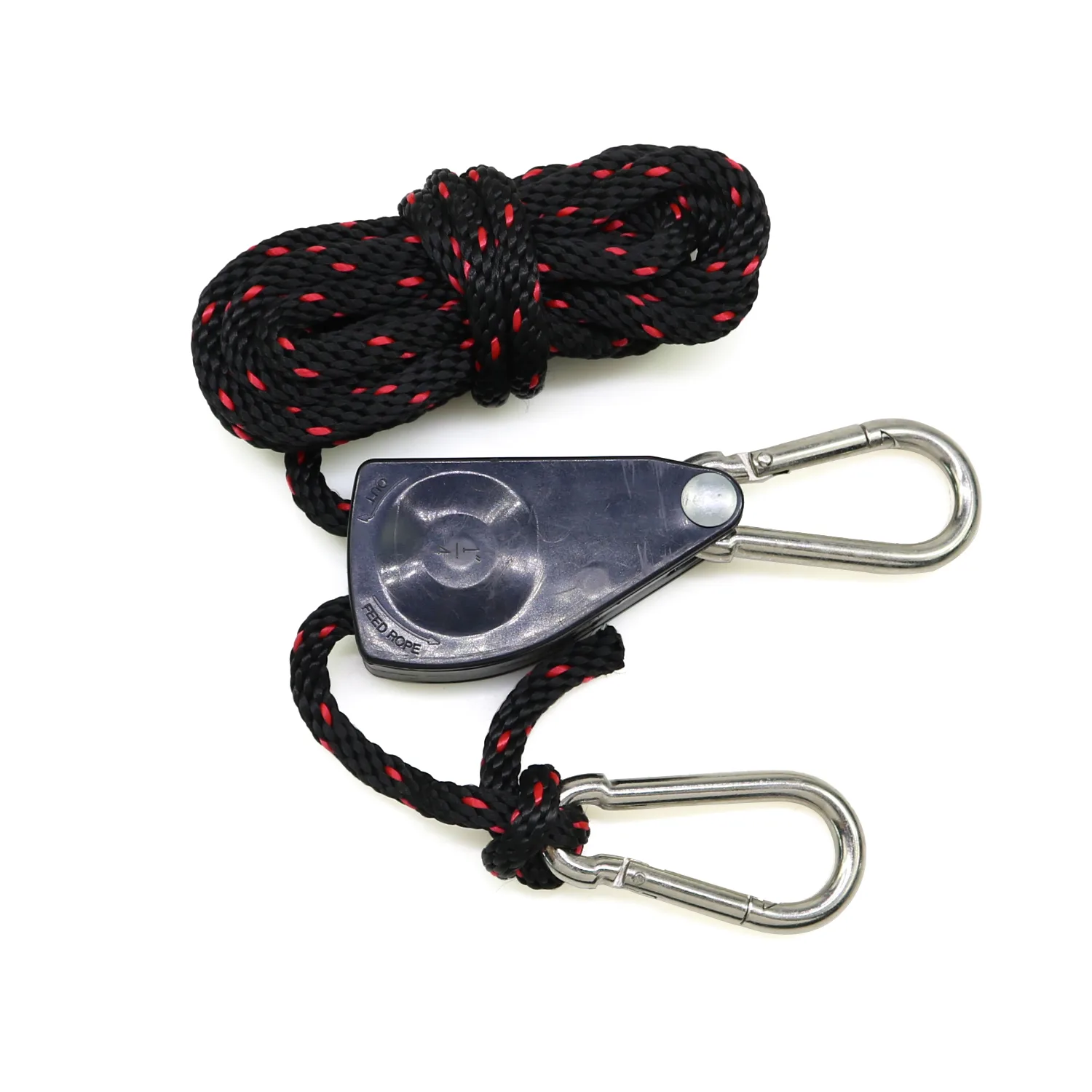 Adjustable rope ratchet with braided polypropylene rope and nylon casing