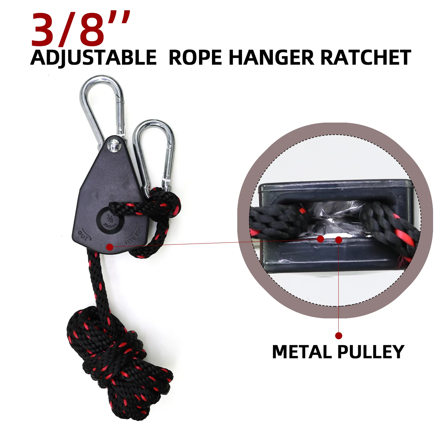 3/8 inch heavy-duty rope ratchet tie-down with metal hooks
