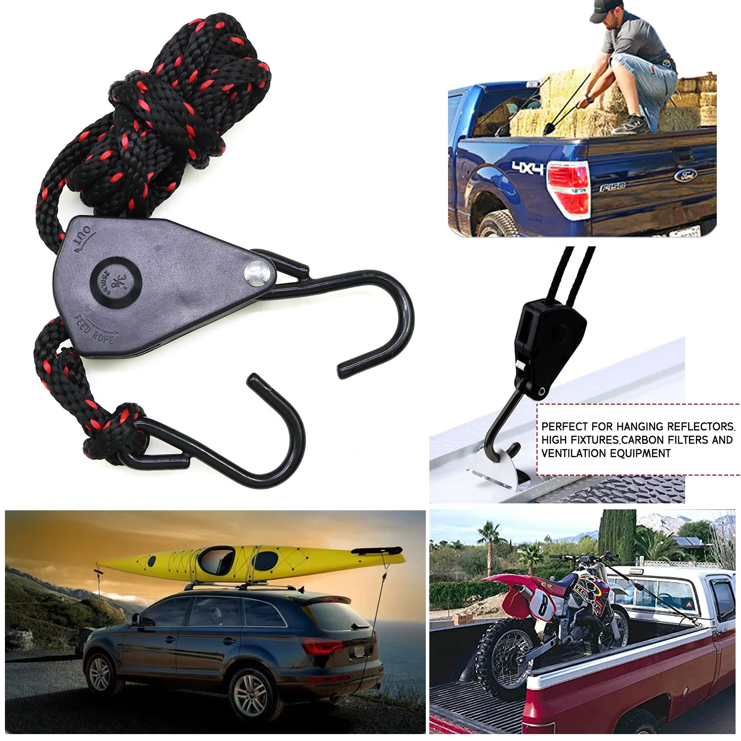 Rope ratchet with 250lbs load limit for transport securing