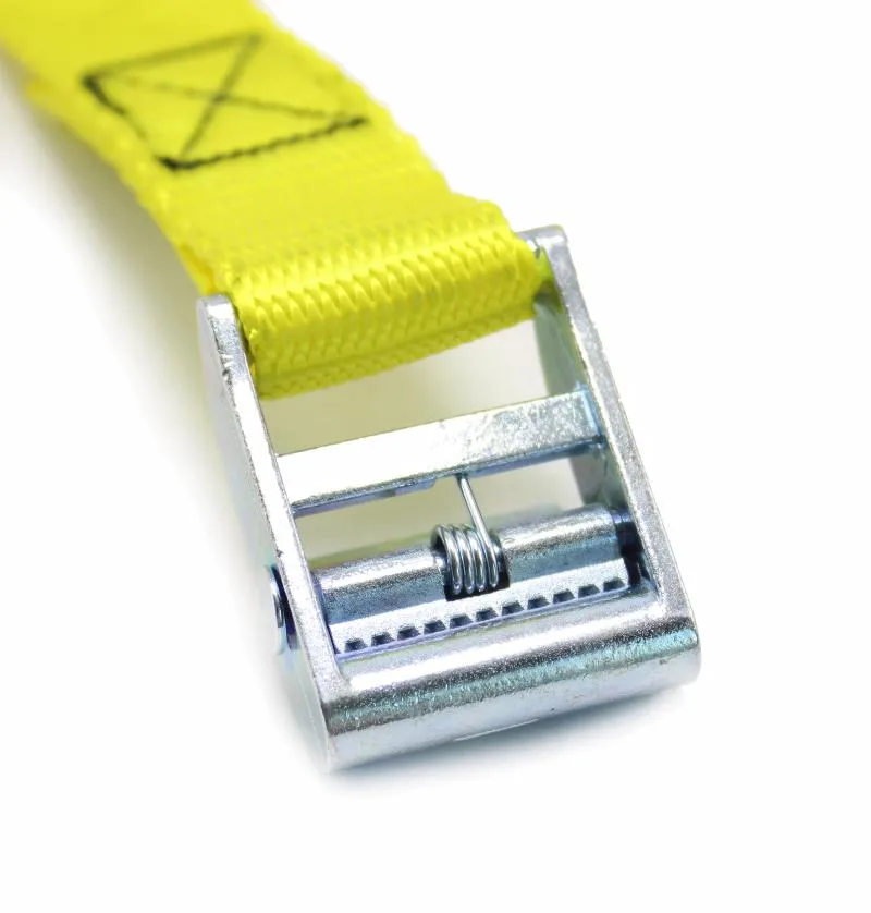 Metal cam buckle mechanism on a 1 inch polyester tie down strap