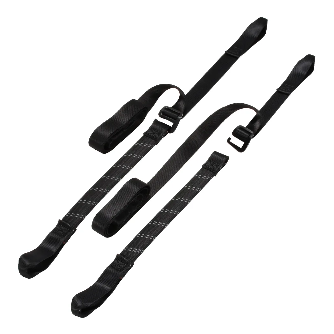 Flat webbed cargo strap with constant tension elastic section