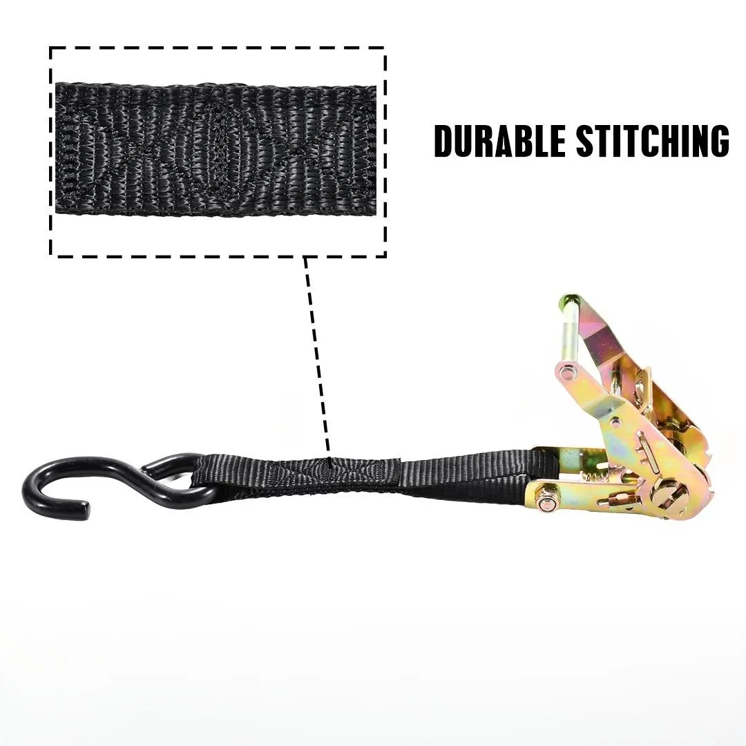Vinyl-coated S-hooks on a 1-inch black cargo tie-down strap