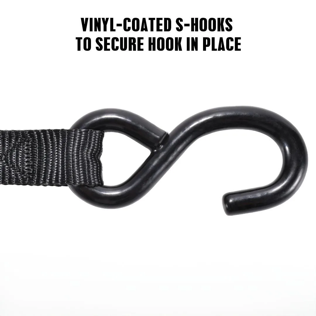 Securing cargo with a 1-inch ratchet strap and S-hook anchor points