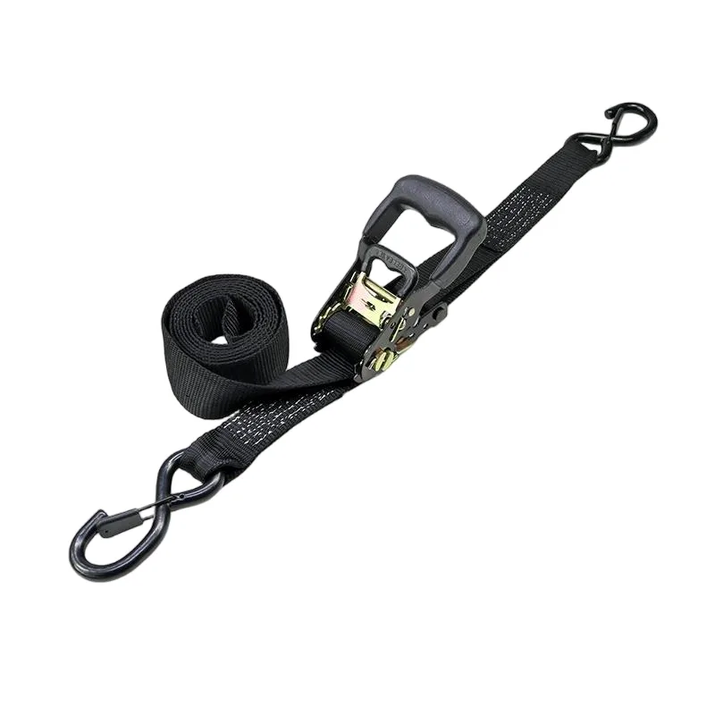 1.5-inch heavy duty ratchet strap with rubber grip handle and locking S-hooks