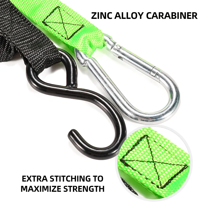 Vinyl-coated S-hook end fitting on a 1-inch black cargo strap