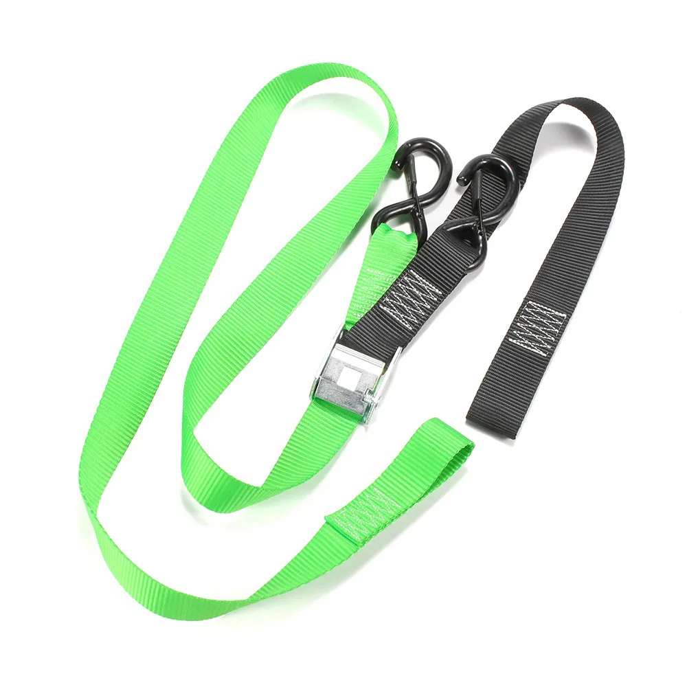 1.5-inch motorcycle cam buckle strap with integrated soft loop and dual S-hooks