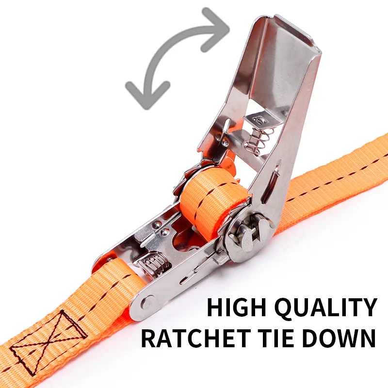 1-inch stainless steel endless ratchet strap with red polyester webbing