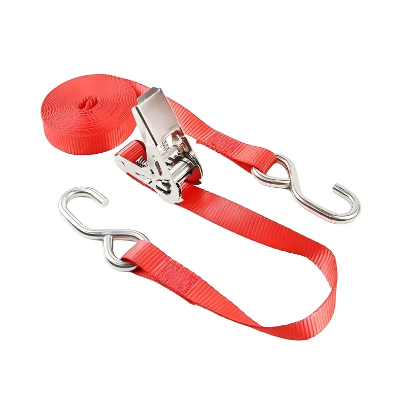 Rust-proof 304L stainless steel ratchet buckle mechanism on red webbing
