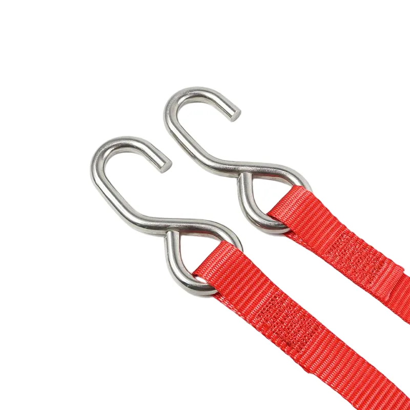 Twin stainless steel S-hooks securing a boat to a coastal trailer