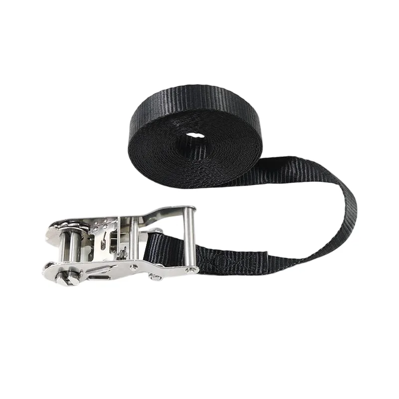 1-inch heavy-duty stainless steel endless ratchet strap with black webbing