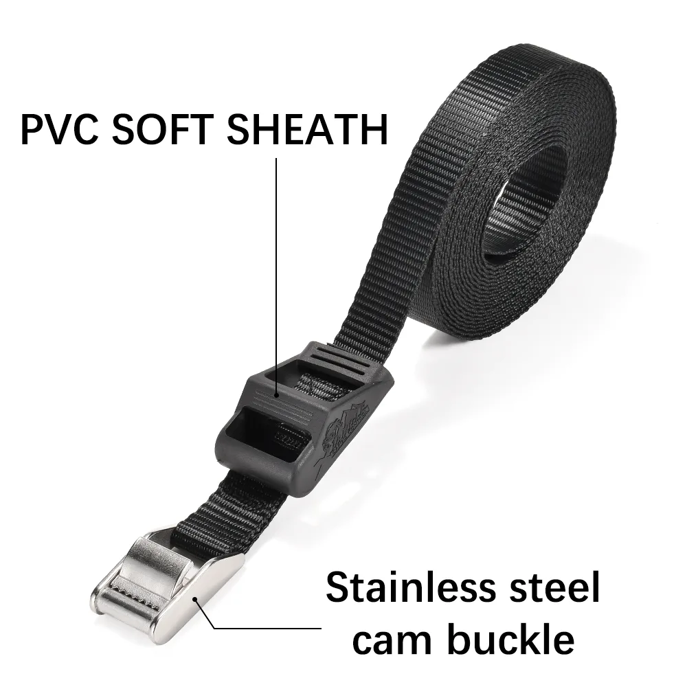 Stainless steel cam buckle strap with PVC soft sheath and black webbing