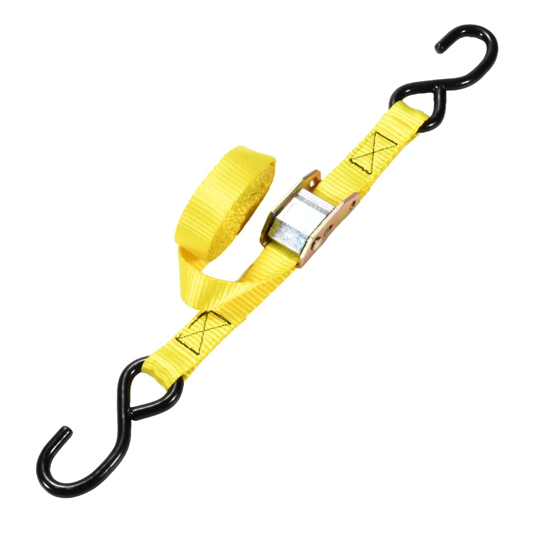 1 inch cam buckle tie down strap with easy pulling loop and S hooks
