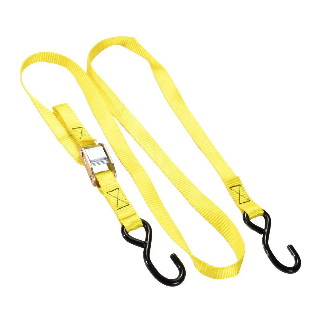 Adjustable cam buckle tie down strap with double S hooks